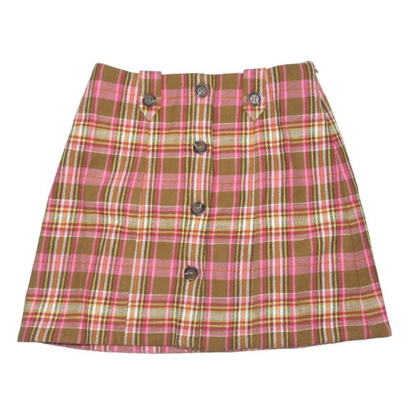 Anthropologie Maeve Button-Front Mini Skirt Pink Plaid - Medium - Picture 3 of 12